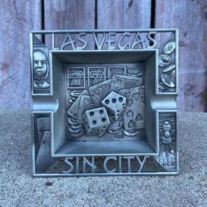 Las Vegas Sin City Metal Square Ashtray